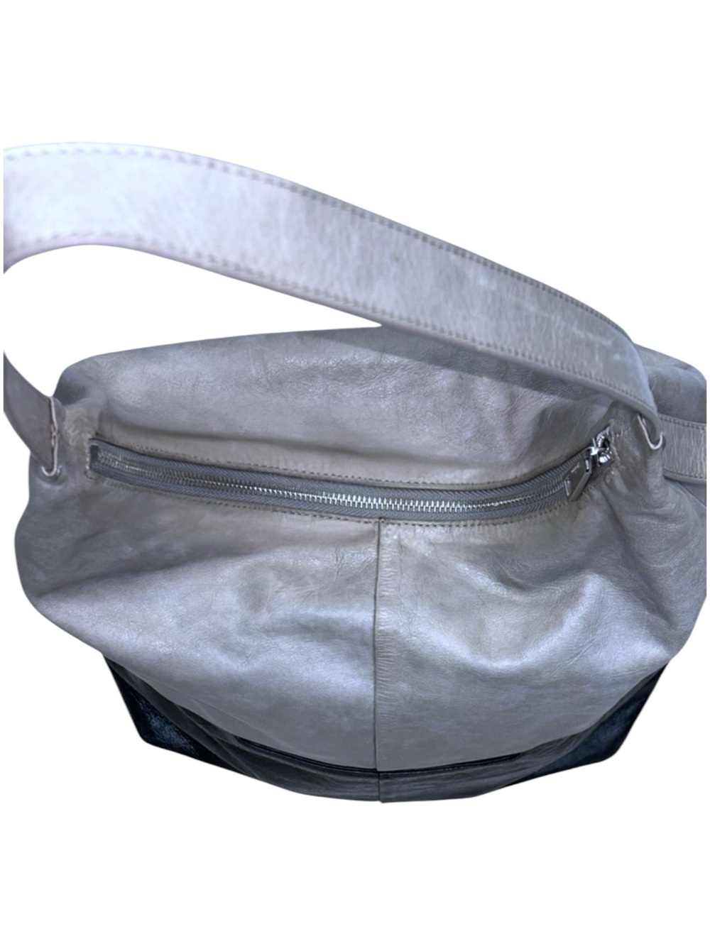 HOBO Joyce Large Leather Two Tone Purse Stone Black Shoulder Bag Zip Top - Picture 8 of 14